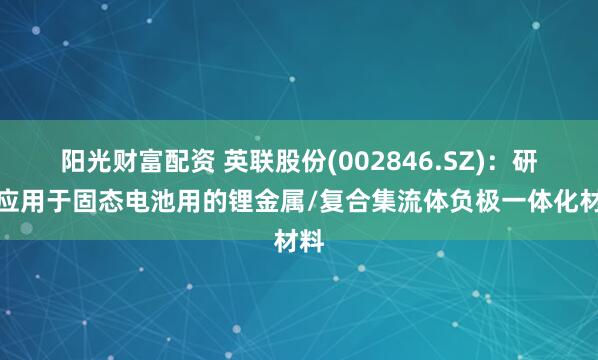 阳光财富配资 英联股份(002846.SZ)：研发应用于固态电池用的锂金属/复合集流体负极一体化材料